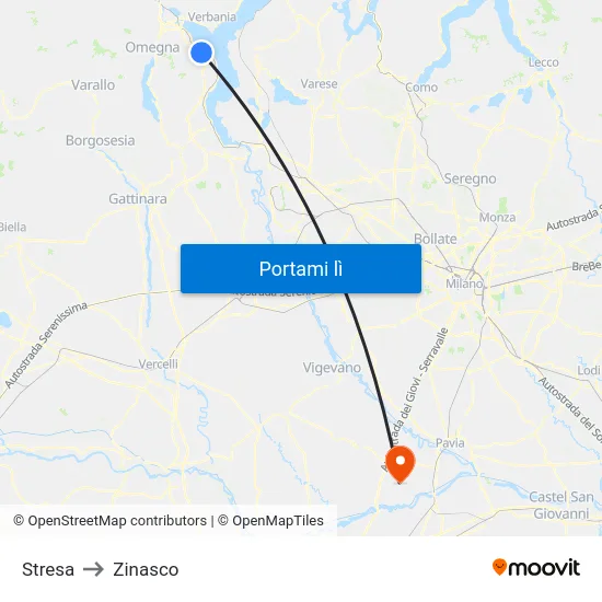 Stresa to Zinasco map
