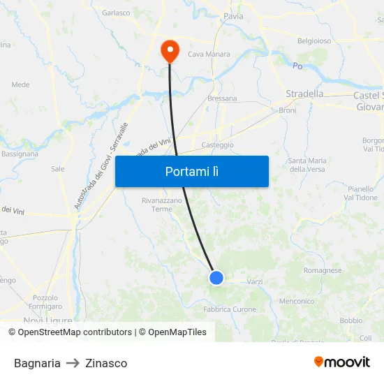 Bagnaria to Zinasco map