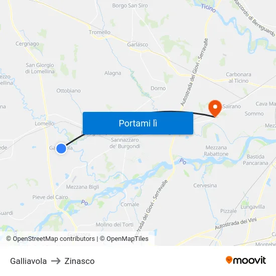 Galliavola to Zinasco map