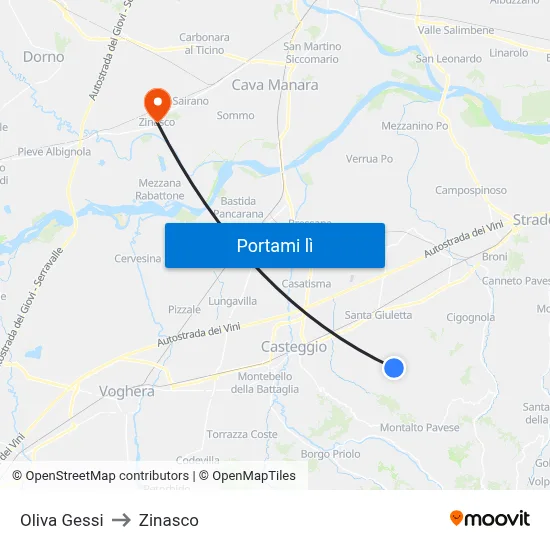 Oliva Gessi to Zinasco map