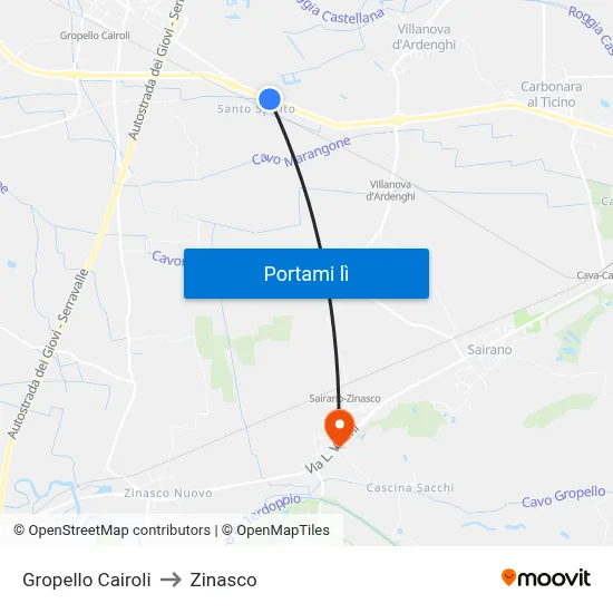 Gropello Cairoli to Zinasco map