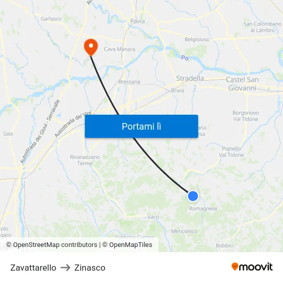Zavattarello to Zinasco map