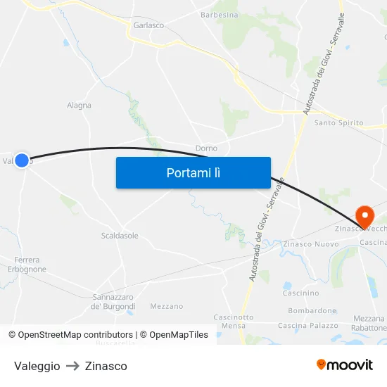 Valeggio to Zinasco map