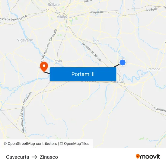 Cavacurta to Zinasco map