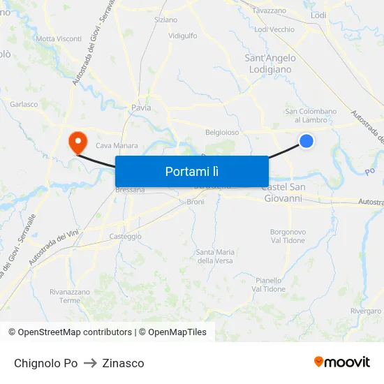 Chignolo Po to Zinasco map