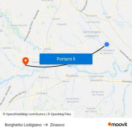 Borghetto Lodigiano to Zinasco map