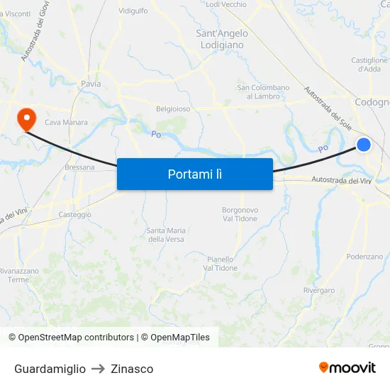 Guardamiglio to Zinasco map