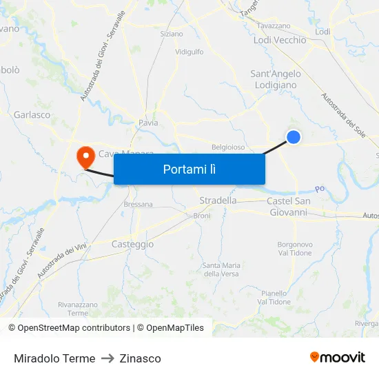 Miradolo Terme to Zinasco map