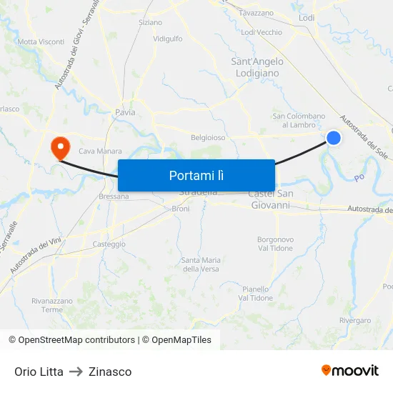 Orio Litta to Zinasco map