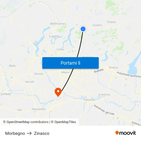 Morbegno to Zinasco map