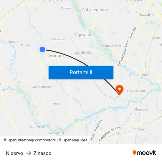 Nicorvo to Zinasco map