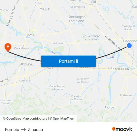 Fombio to Zinasco map