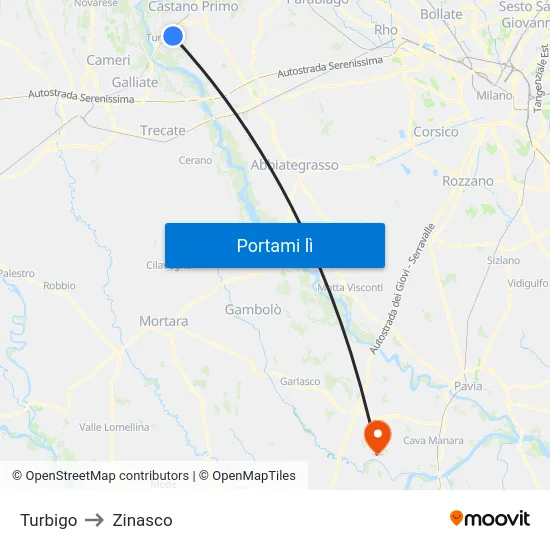 Turbigo to Zinasco map