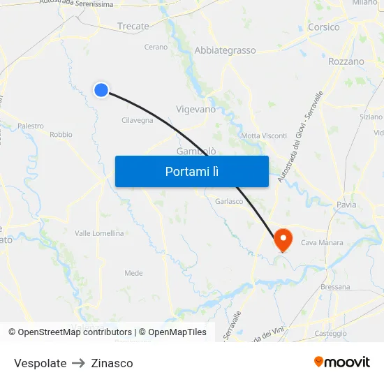 Vespolate to Zinasco map