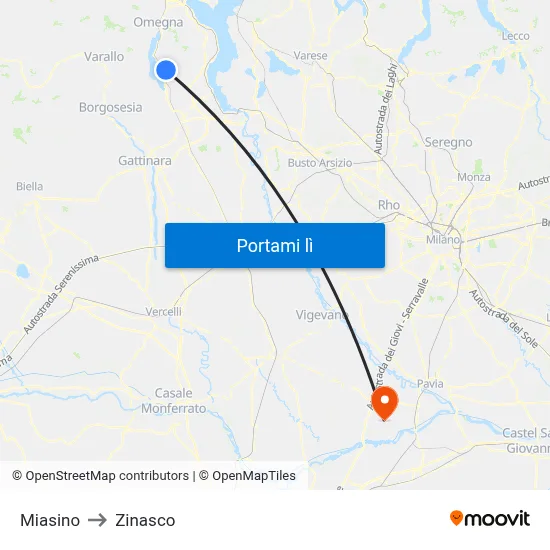 Miasino to Zinasco map