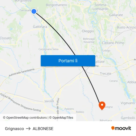 Grignasco to ALBONESE map