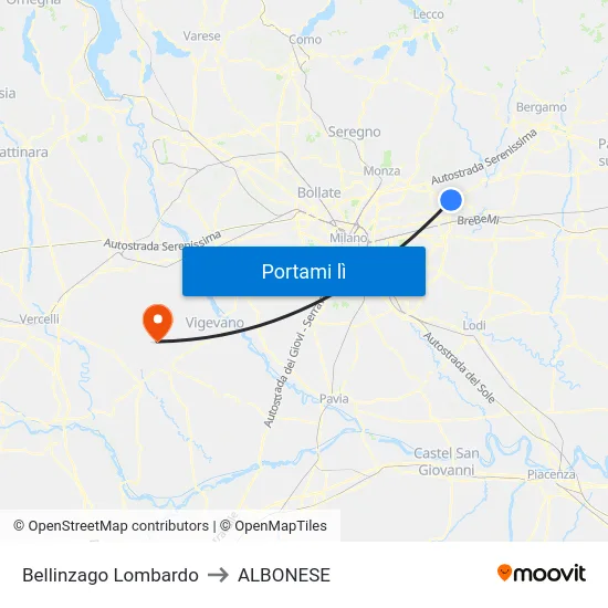 Bellinzago Lombardo to ALBONESE map