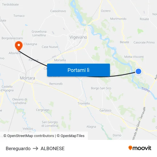 Bereguardo to ALBONESE map
