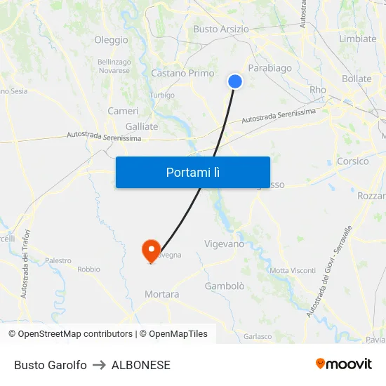 Busto Garolfo to ALBONESE map