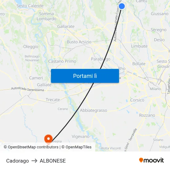 Cadorago to ALBONESE map