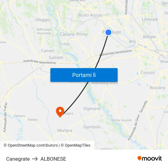 Canegrate to ALBONESE map