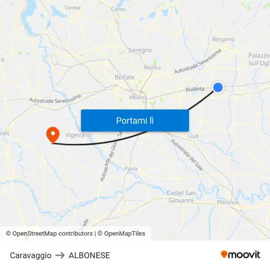 Caravaggio to ALBONESE map