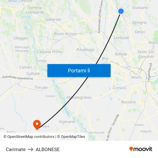 Carimate to ALBONESE map