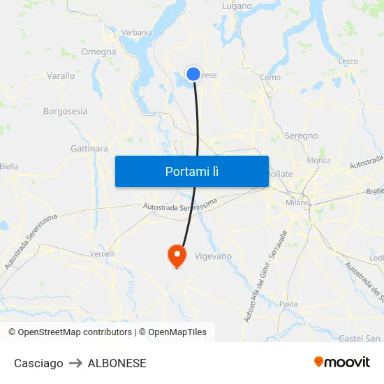 Casciago to ALBONESE map