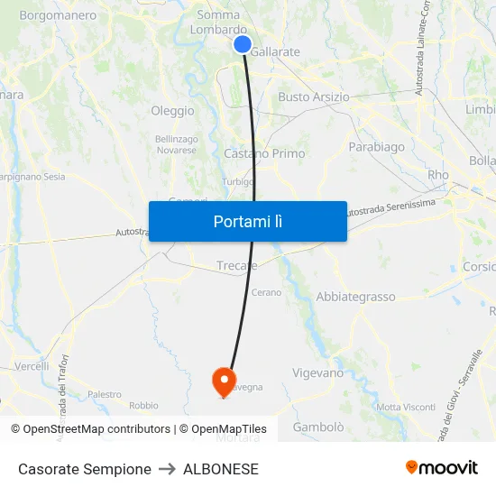 Casorate Sempione to ALBONESE map