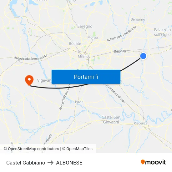 Castel Gabbiano to ALBONESE map