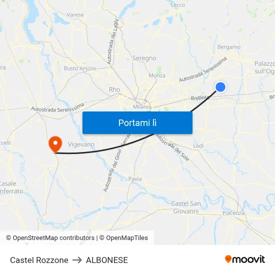 Castel Rozzone to ALBONESE map