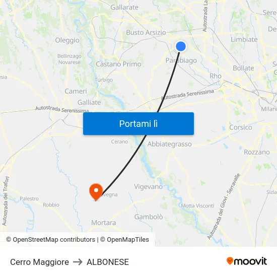 Cerro Maggiore to ALBONESE map