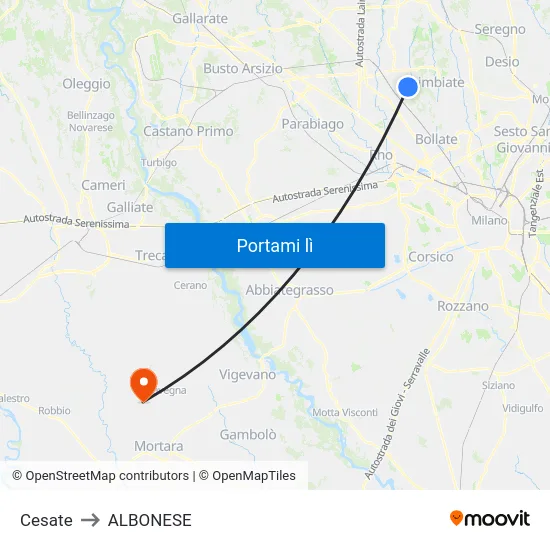 Cesate to ALBONESE map