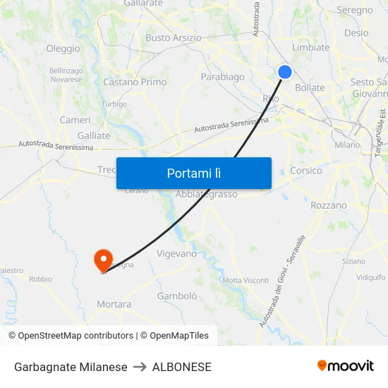 Garbagnate Milanese to ALBONESE map