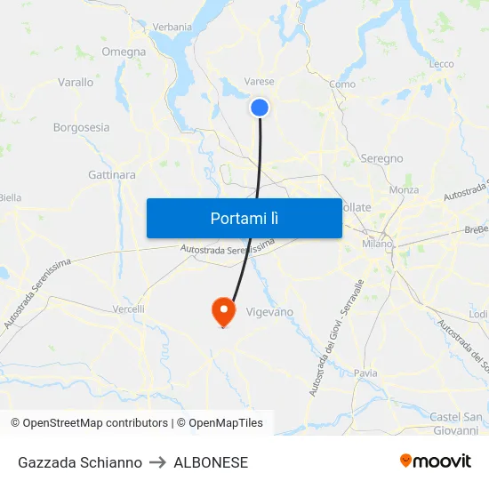 Gazzada Schianno to ALBONESE map