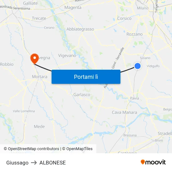 Giussago to ALBONESE map