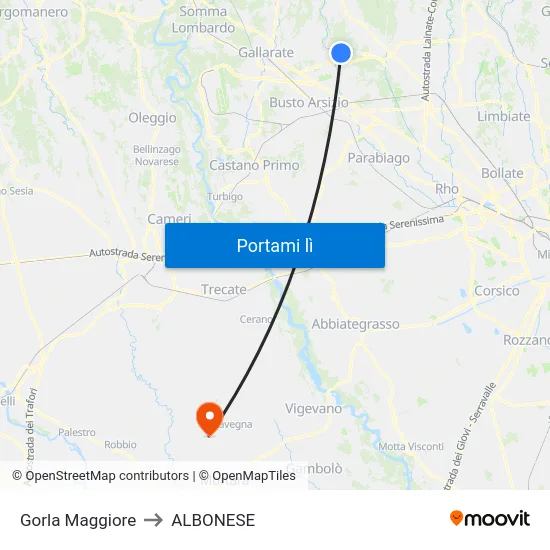 Gorla Maggiore to ALBONESE map