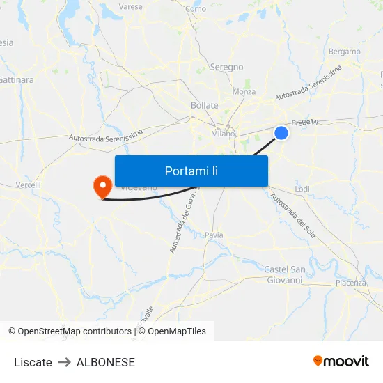 Liscate to ALBONESE map