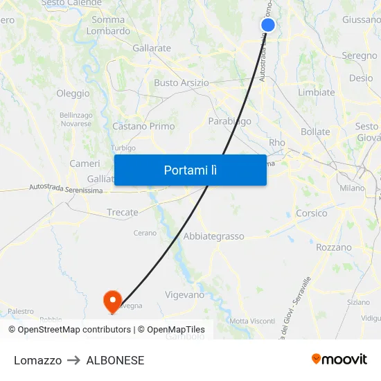 Lomazzo to ALBONESE map