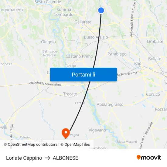 Lonate Ceppino to ALBONESE map