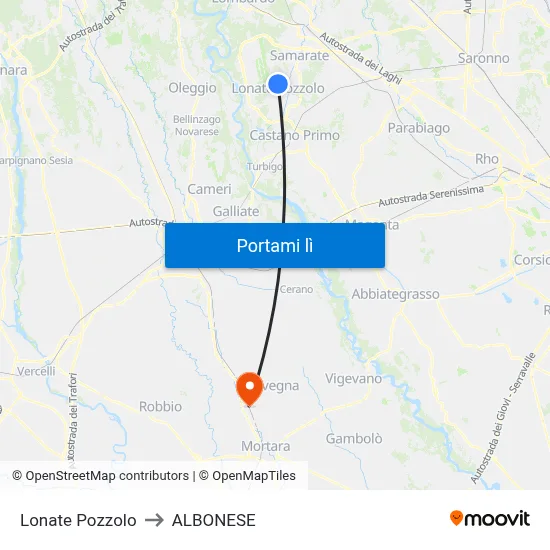 Lonate Pozzolo to ALBONESE map