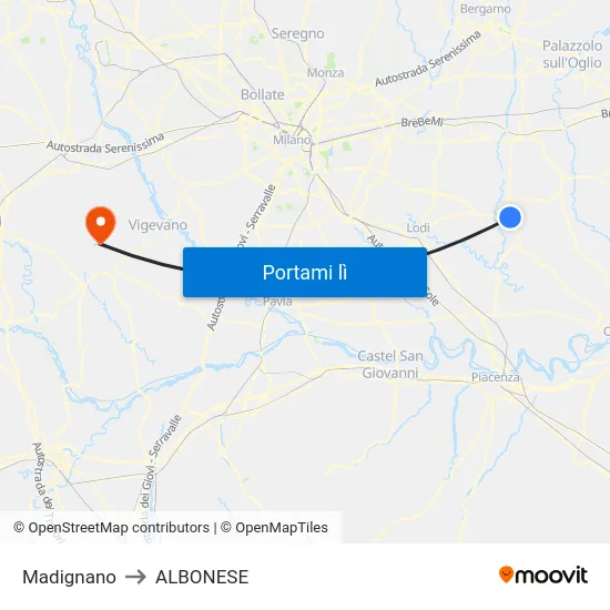 Madignano to ALBONESE map