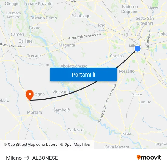 Milano to ALBONESE map