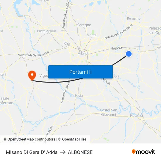 Misano Di Gera D' Adda to ALBONESE map