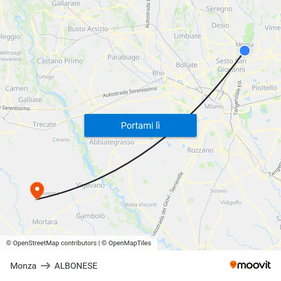 Monza to ALBONESE map
