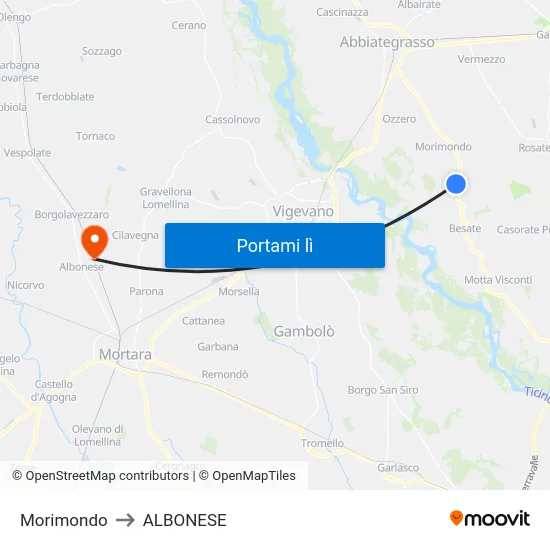 Morimondo to ALBONESE map