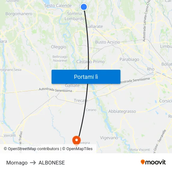 Mornago to ALBONESE map