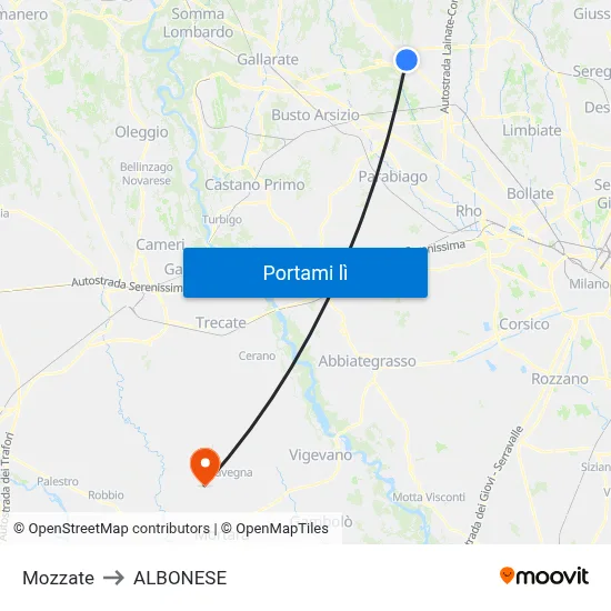 Mozzate to ALBONESE map