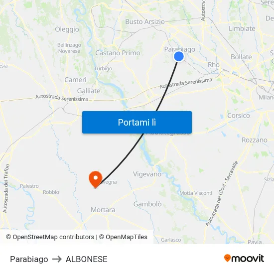 Parabiago to ALBONESE map