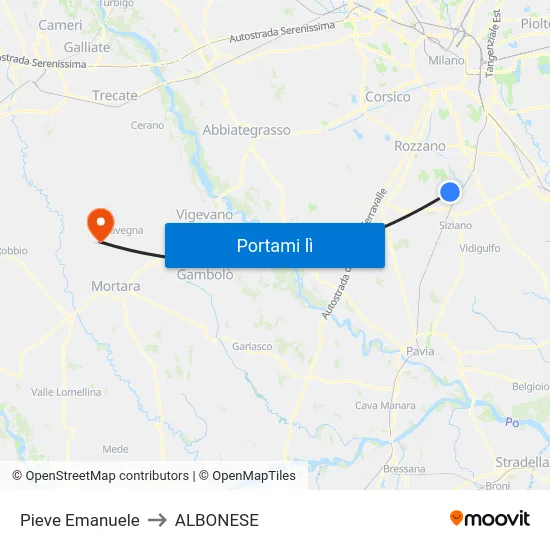 Pieve Emanuele to ALBONESE map